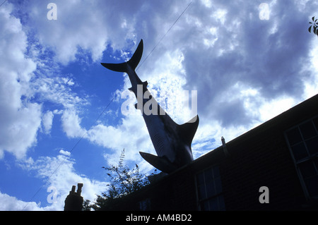 Le requin dans le toit à l'Excentric Oxford Headington sculpture britannique Rob Juges Pic Banque D'Images