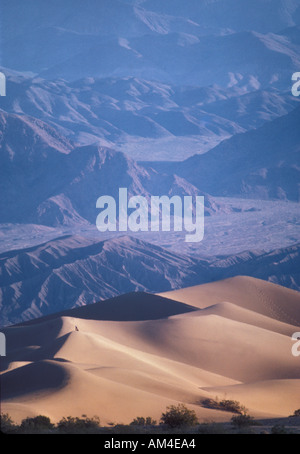 Les dunes de sable de la vallée de la mort. Un homme photographies les dunes avec une caméra et trépied Banque D'Images