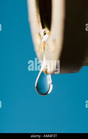 Close-up d'une goutte d'eau goutte d'un robinet Banque D'Images