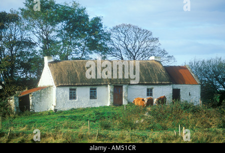 Old Irish cottage à proximité de Malin dans le comté de Donegal en Irlande, étant utilisé comme étable Banque D'Images