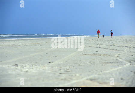 Les touristes sur la plage de Schiermonnikoog Banque D'Images