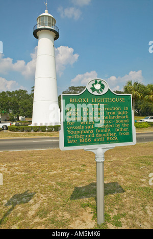 Phare de Biloxi et informations inscription de Biloxi, MS Banque D'Images