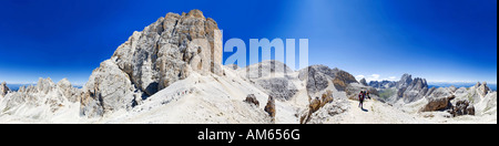 Panorama 360° de l'Kesselkogel, Groupe du Catinaccio, Dolomites, Italie Banque D'Images