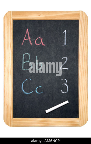 ABC 123 sur un tableau isolé sur blanc avec clipping path Banque D'Images