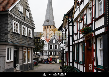 Maisons à colombages dans la vieille ville, Hattingen, NRW, Allemagne Banque D'Images