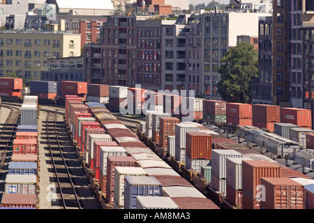 Vue aérienne de trains de marchandises à Vancouver Canada Banque D'Images