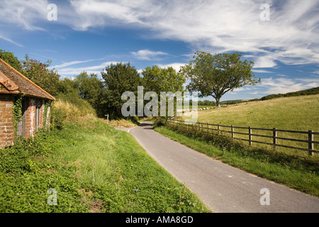 West Sussex South Downs lane exécutant s'Didling village Banque D'Images