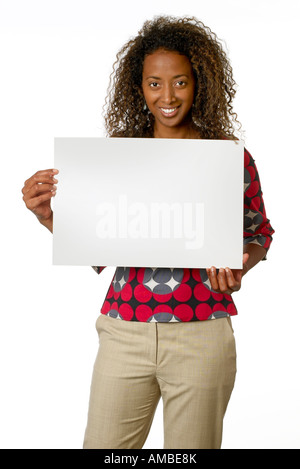 Woman holding sign Banque D'Images