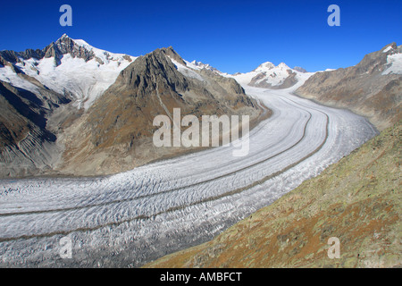 Glacier d'Aletsch, Aletschhorn, 4195 m, vue de l'Eggishorn, 2926 m, Suisse, Valais, Alpes Banque D'Images
