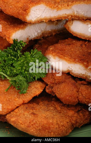 Côtelettes de porc frites panées sur une assiette gros plan images photos photographie format vertical très haute résolution aux États-Unis US haute résolution Banque D'Images