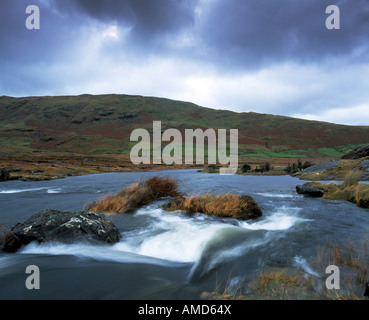 Ruisseau de montagne irlandaise dans l'exécution d'inondation en aval à la mer dans le paysage du Connemara Banque D'Images