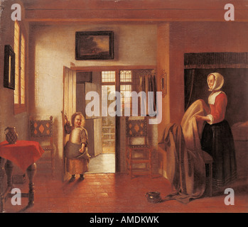 'Fine Arts, Pieter de Hooch, 1629, (1684), - la peinture, la 'chambre à coucher', 1658 - 1660, huile sur toile, 50,8 cm x 61 cm, état Banque D'Images