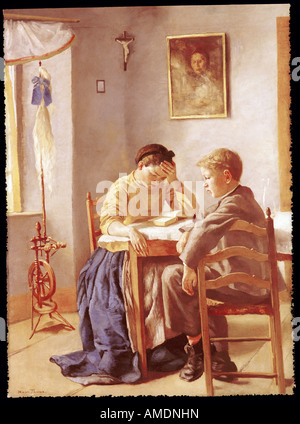 Beaux-arts, Thoma, Hans (1839 - 1924), peinture, 'Die Geschwister frères et soeurs' (Le), 1873, huile sur toile, 103 cm x 75 cm, Karlsruhe, Allemagne, Galerie d'état d'auteur de l'artiste n'a pas à être effacée Banque D'Images
