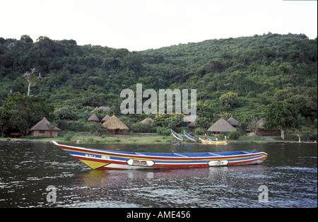 L'île de Mfangano Luo canoe et Camp de Pêche Banque D'Images