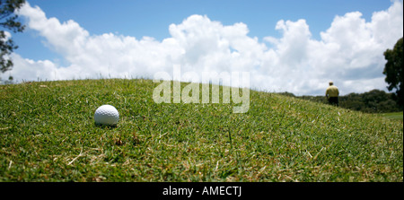 Balle de golf sur le green près du trou Banque D'Images