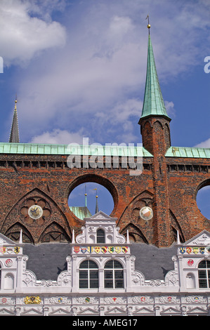 L'hôtel de ville Rathaus Luebeck City Détail Banque D'Images