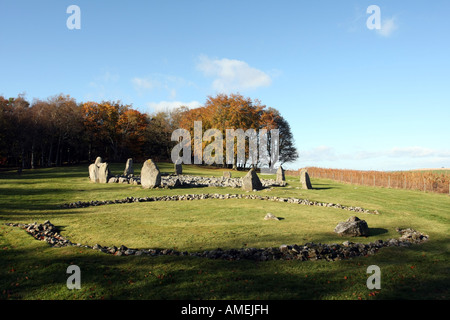 Loanhead cercle de pierre couchée et la crémation cercle à Daviot, Aberdeenshire, UK Banque D'Images