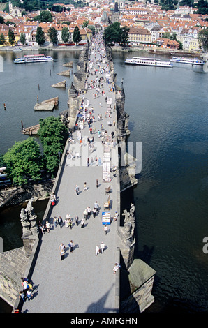 Le Pont Charles, Karluv Most, Vltava, vue de la Vieille Ville Tour du pont, Prague, République Tchèque Banque D'Images