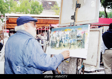 Artiste de rue, la peinture à la Place du Tertre, Montmartre, Paris, France Banque D'Images