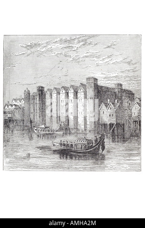 1790 Château baynard tamise barge Bateau aviron maires Blackfriars banque maison magasin entrepôt royal London City Grand urbain Banque D'Images