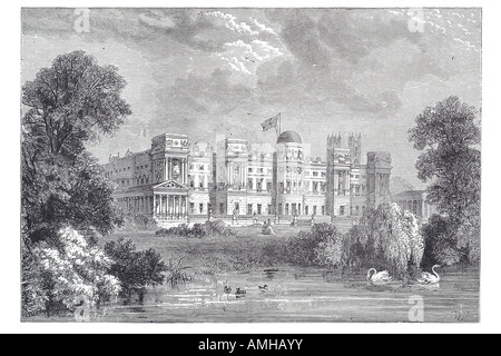 Buckingham palace 1775 maison jardin/centre de Londres City Londres royal plus urbaines de la capitale Angleterre Anglais Grande-bretagne British Banque D'Images