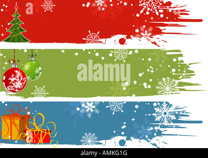 Trois fond de Noël avec des cadeaux de l'arbre de Noël Banque D'Images