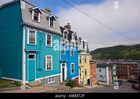 Les maisons de charme au centre-ville de St John's, St John's Bay, île d'Avalon, Terre-Neuve-Labrador, Canada. Banque D'Images