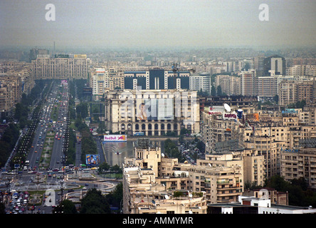 Vue aérienne de la place de l'unité à Bucarest, Roumanie Banque D'Images