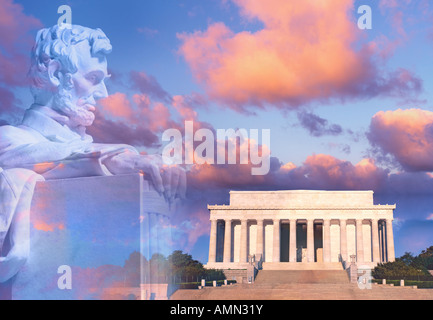 Image composite du Lincoln Memorial et statue d'Abraham Lincoln Banque D'Images