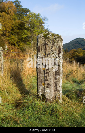 dh prêtres Stone LOCH FASKALLY PERTHSHIRE SCOTLAND Celtic cross dalle picts hautes terres pictueuse monolithe de pictueuse pierres pict Banque D'Images