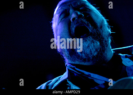 Musicien guitariste et chanteur John Martyn en concert à l'usine Ballydugan dans le cadre de la descendre avec le Festival de Blues Banque D'Images