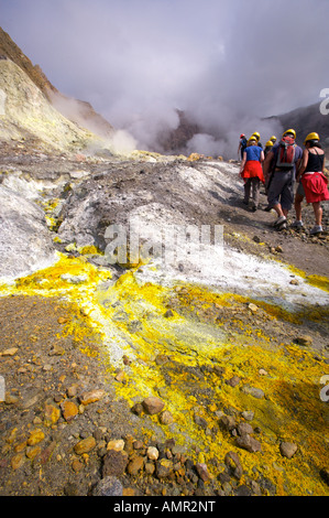 Tour du paysage sur l'Ile blanche, dont la teneur en soufre et divers minéraux, Bay of Plenty, Côte Est, Ile du Nord, Nouvelle-Zélande. Banque D'Images