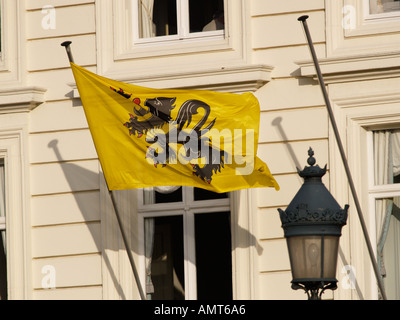 Le lion noir sur fond jaune un drapeau flamand Flandre est un symbole nationaliste Bruxelles Belgique Banque D'Images