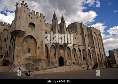 Palais des papas le long de la Place du Palais dans la ville médiévale fortifiée d'Avignon, Vaucluse, Provence, France, Europe. Banque D'Images