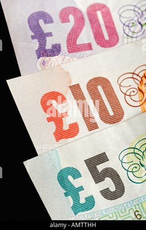 British Pound Notes, Close Up. Banque D'Images