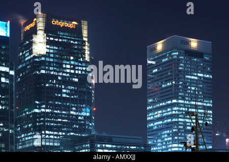 Citigroup et la tour HSBC des immeubles de Canary Wharf Docklands Londres Angleterre Royaume-Uni Banque D'Images