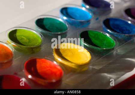 Rouge orange jaune vert et bleu peintures aquarelle Banque D'Images