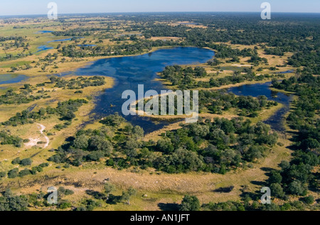 Vue aérienne de l'Okavango delta pendant la saison sèche