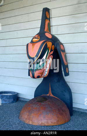 Campbell River d'entrée du Musée maritime de la sculpture traditionnelle en bois 0219 XBC. Banque D'Images