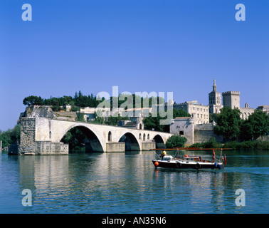 Pont St Bénézet & Rhône / Vue de nuit, Avignon, Provence, France Banque D'Images