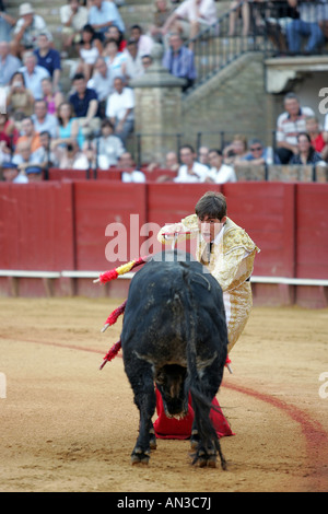 Séquence d'un torero poignardant un taureau. Banque D'Images