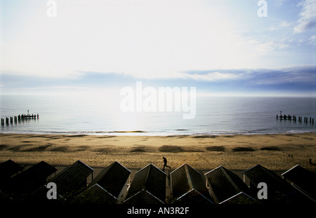 Le lever du soleil sur la mer du Nord, Southwold, Suffolk, UK. Banque D'Images