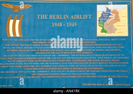 Angleterre Staffordshire Berlin Airlift plaque commémorative Banque D'Images