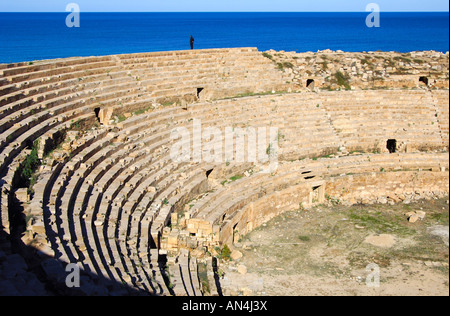 Amphithéâtre romain, Leptis Magna, Libye Banque D'Images