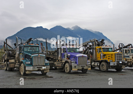 L'industrie forestière canadienne de colis lourds industriels Camion d'exploitation forestière Bois Depot Banque D'Images