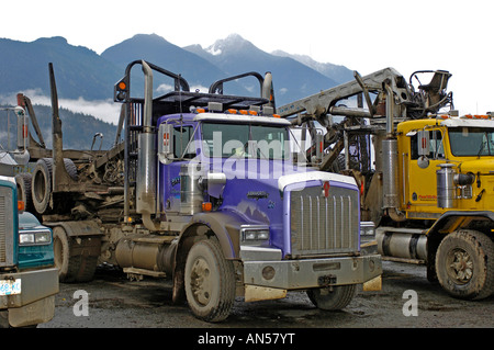 L'industrie forestière canadienne de colis lourds industriels Camion d'exploitation forestière Bois Depot Banque D'Images