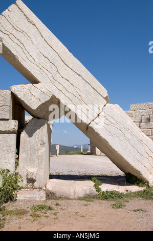 La demeure en pierre massive de l'Arcadia à la porte sud de l'ancienne Messène Ithomi Messénie Péloponnèse, Grèce Banque D'Images