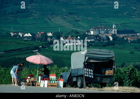 France Alsace Haut Rhin St Hippolyte route vendeur de vin Banque D'Images