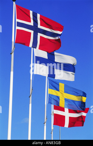 Drapeaux des quatre pays scandinaves - la Norvège, la Finlande, la Suède et le Danemark Banque D'Images