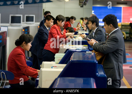 Eva Airlines Comptoir Checkin BJS PEK Capital International Airport Beijing Chine Banque D'Images